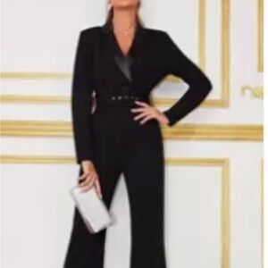 SHEIN Black Blazer-Style Jumpsuit with Wide-Leg Elegance